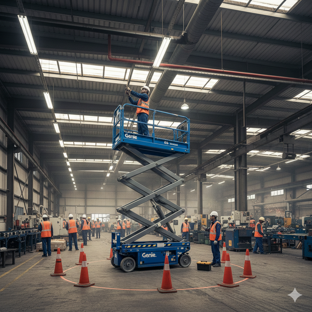 Diesel scissor lift on outdoor site in Mumbai
